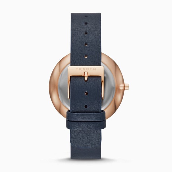 💋HP💋Skagen Gitte Blue Leather Watch womens NWT - Picture 2 of 3